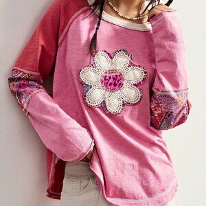 Multicolor Boho Casual Women's Long Sleeve Patchwork Graphic long sleeve T-Shirt